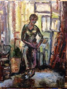 Study of Ben Fenske's Johanna Fixing her Skirt, oil on canvas, 8" x 10"